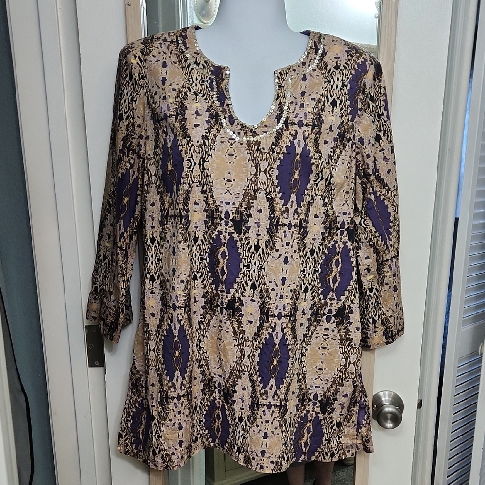 Dana Buchman Purple and Tan Patterned Tunic